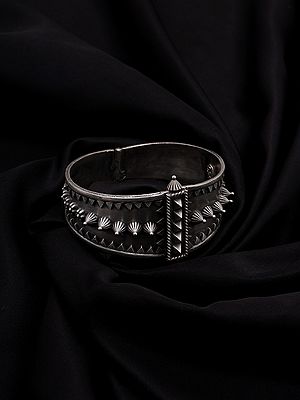 Geometric Tribal Oxidised Silver Openable Bracelet