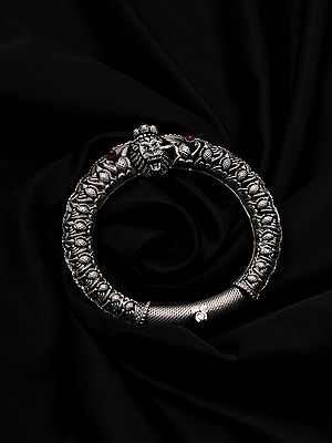Lord Narasimha Head Oxidised Sterling Silver Openable Bangle