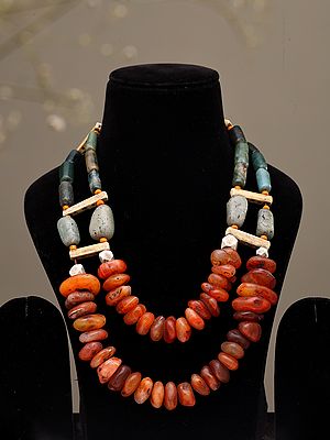 Tribal Style Multicolor Beaded Necklace with Thread Closure