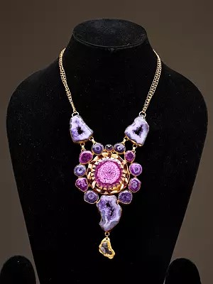Mandala-Style Druzy Stone Large Pendant Necklace