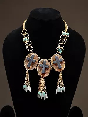 Triple Cross Tribal-Style Statement Necklace