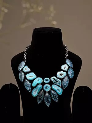 Oceanic Blue Stone Bib-Style Statement Necklace