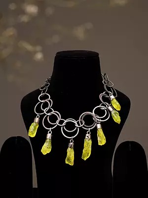 Circular Ring Link Necklace with Raw-Cut Yellow Stones