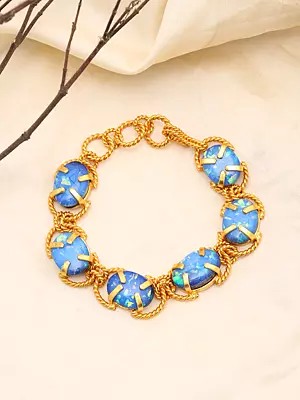 Oval Cabochon Stone Bracelet with Twisted Rope Brass Links