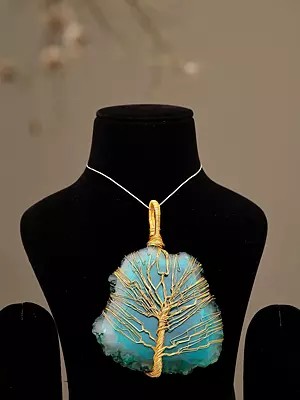 Tree of Life Brass Wire-Wrapped Teal-Blue Stone Pendant