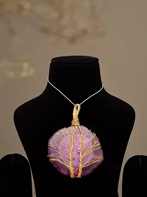 Tree Branch Design Brass Wire-Wrapped Purple Stone Pendant