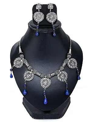 Lapis Lazuli Ethnic Necklace with Earrings Set