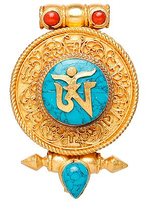 Om Gau Box Gold Plated Pendant with Filigree