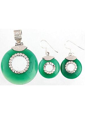 Green Onyx Pendant with Matching Earrings Set - Sterling Silver