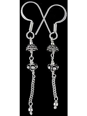 Sterling Earrings with Dangling Chain - Sterling Silver