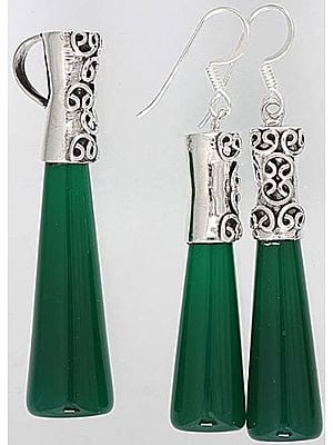 Inlay Pencil Pendant with Matching Earrings Set - Sterling Silver