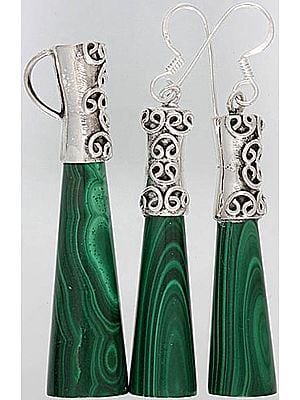 Inlay Pencil Pendant with Matching Earrings - Sterling Silver