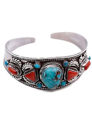 Coral and Turquoise Cuff  Bracelet