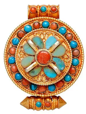 Gau Box Pendant (Coral and Turquoise)