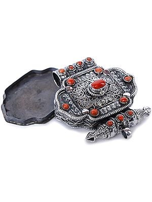 Filigree Gau Box Pendant with Coral from Nepal