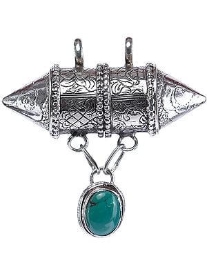 Capsule Pendant with Engravings and Turquoise Charm from Nepal