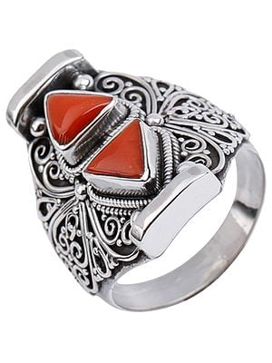 Triangular Twins Coral Ring