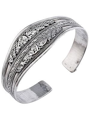 Filigree Cuff Bracelet with Twisted Rope Design from Nepal (Adjustable Size)