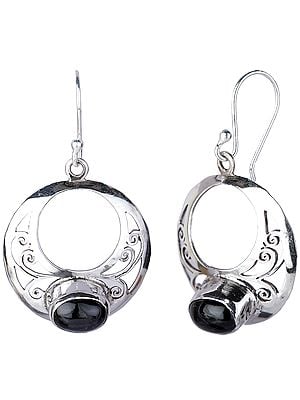 Sterling Silver Circular Earrings with Black Onyx
