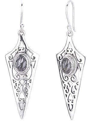Dagger Shaped Sterling Silver Earrings with Rutilated Quartz
