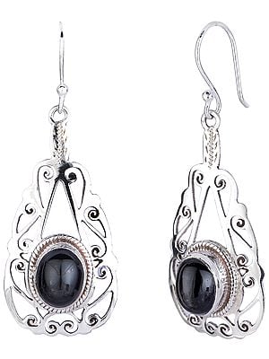 Drop Shaped Sterling Silver Earrings with Black Onyx