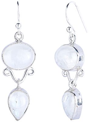 Sterling Silver Dangling Earrings with Rainbow Moonstone