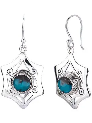 Star Shaped Jali (Lattice) Sterling Silver Earrings with Turquoise