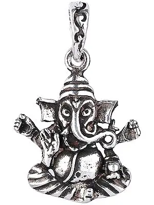 Lord Ganesha Enjoying Modak Sterling Silver Pendant