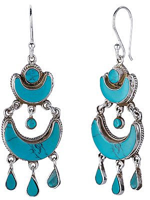 Sterling Silver Crescent Moon Earrings with Natural Turquoise