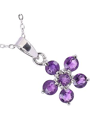 Round Cut Gemstone Floral Pendant | Sterling Silver Jewelry