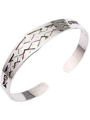 Sterling Silver Cuff Bracelet with Geometric Design from Nepal (Adjustable Size)