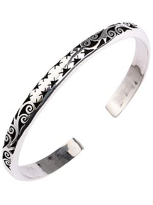 Sterling Silver Cuff Bracelet with Jali (Lattice) Work from Nepal (Adjustable Size)