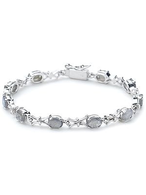 Superfine Silver Chain Bracelet with Oval-Cut Faceted Labradorite Stones