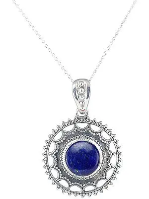 Chakra Sterling Silver Pendant with Round Gemstone