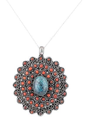 Multi-Stone Sterling Silver Pendant with Gemstones from Nepal