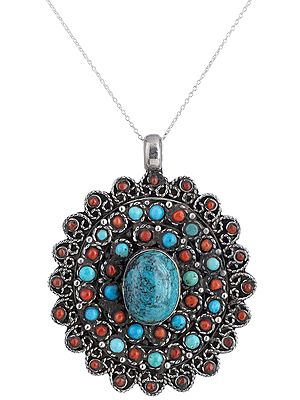 Multi-Stone Sterling Silver Pendant with Gemstones from Nepal