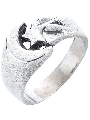 Crescent Moon and Star Sterling Silver Ring