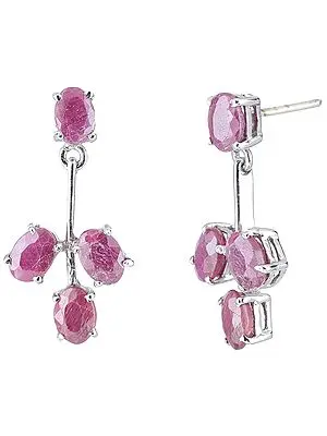 Sterling Silver Earrings Studded with Faceted Ruby Gemstones