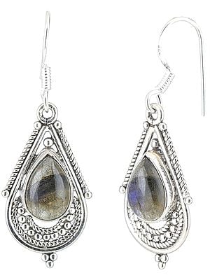 Labradorite Studded Sterling Silver Tear-Drop Earrings