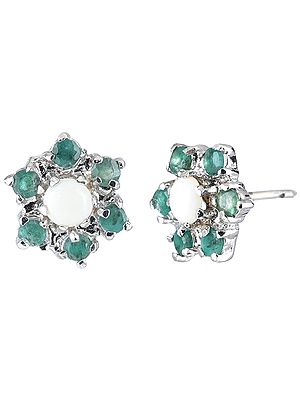 Opal and Emerald Sterling Silver Stud Earrings