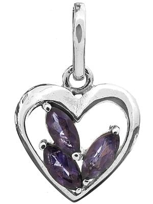 Sterling Heart-Shape Pendant with Faceted Gems - Sterling Silver