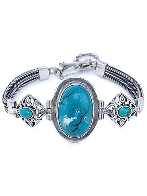 Turquoise Bracelet with Sterling Silver Snake Chain