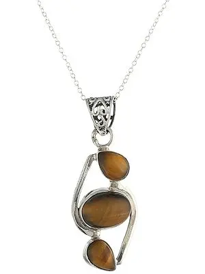 Sterling Silver Pendant with Three Gemstones