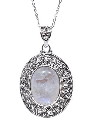 Oval Gemstone Pendant with Rawa work