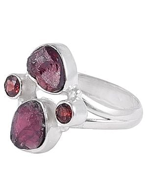 Rugged Precious Gemstone Ring with Sterling Silver