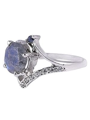 Sterling Silver Labradorite Ring Studded with Cubic Zirconia