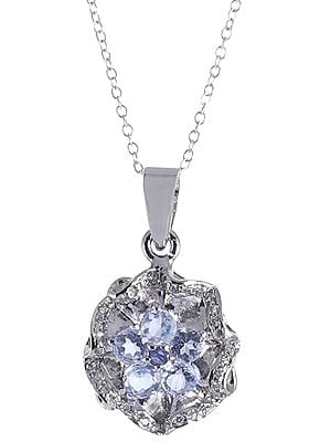Sterling Silver Cubic Zirconia Pendant Studded with Gemstones