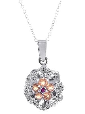 Sterling Silver Cubic Zirconia Pendant Studded with Gemstones