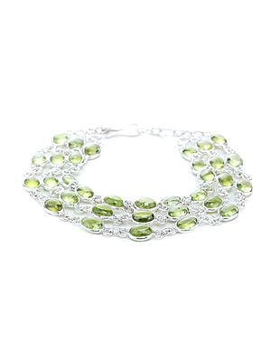 Sterling Silver Chain Bracelet with Oval-Cut  Peridot Stones