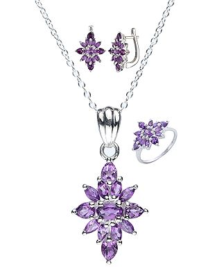 Faceted Pendant, Earrings and Ring Set